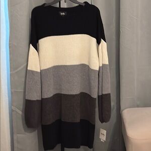 By&By Colorblock Sweater - Black, Cream, Gray, chenille-so soft!
